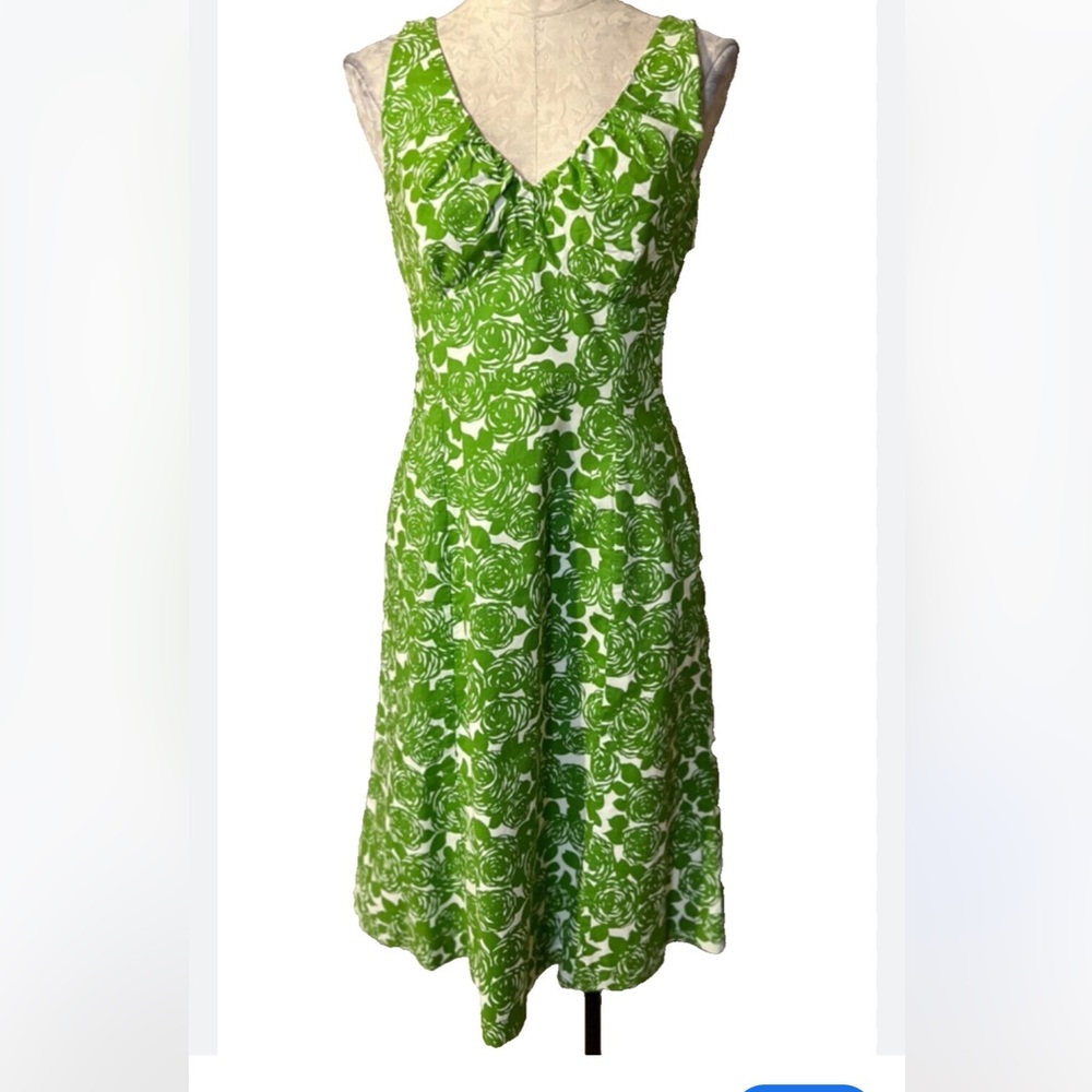 Boden Floral Sheath Dress Green White 8R Preppy Summer Business Casual Easter